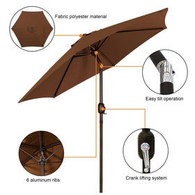 Blissun brown 7.5 ft umbrella tilt button enables versatile shading.