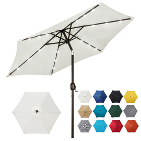 Blissun 7.5 ft solar umbrella front view creates cozy evenings.
