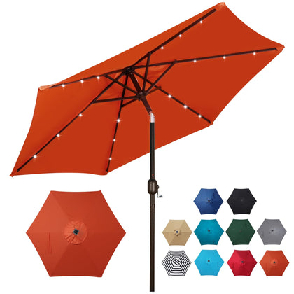 Blissun 7.5 ft solar umbrella with LED lights for cozy outdoor evenings