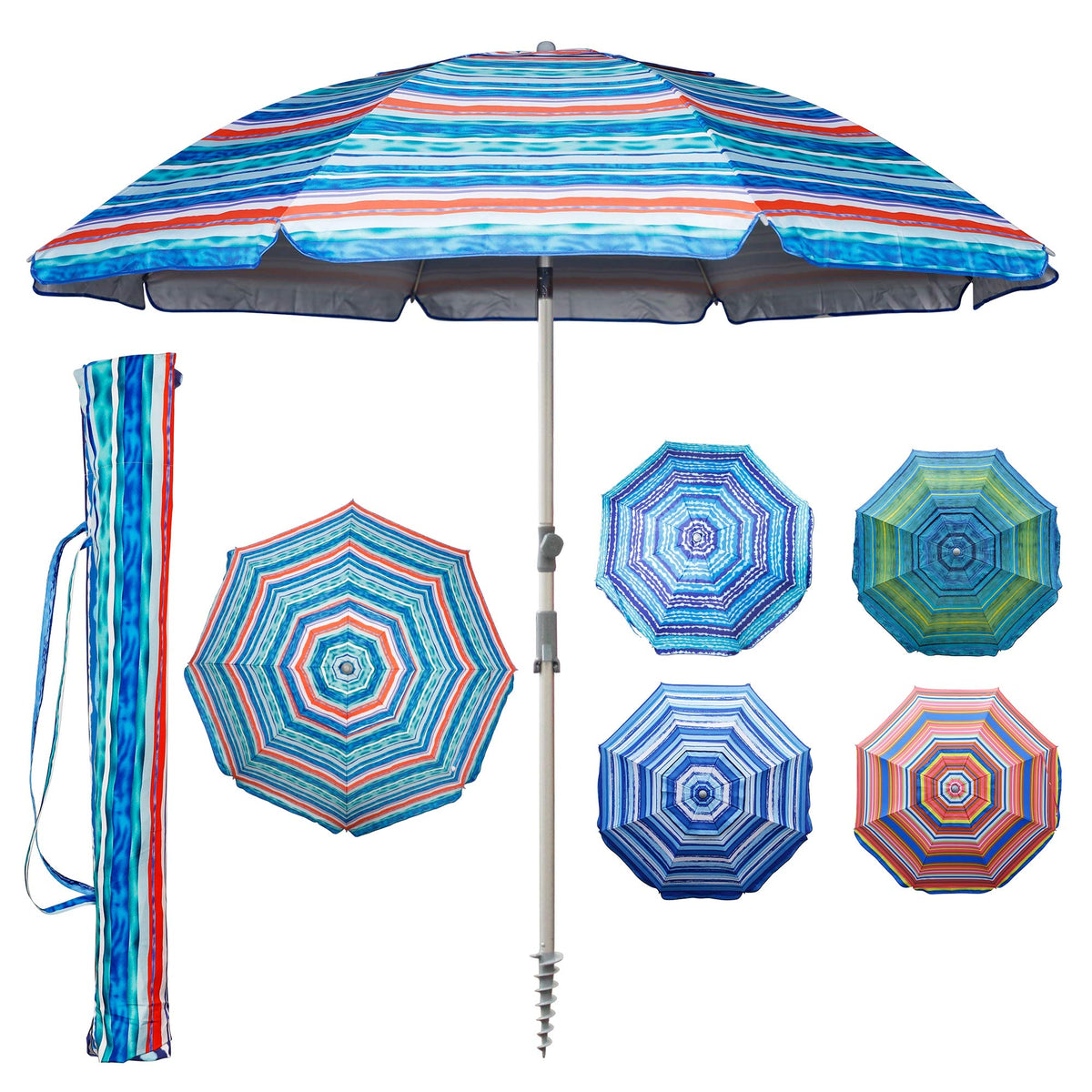 Blissun 72in beach umbrella with sand anchor stabilizes shade on windy days