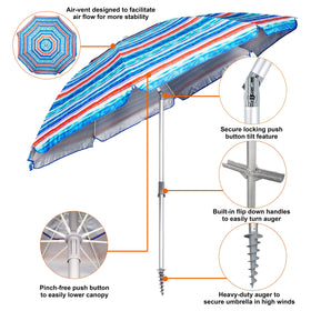 Blissun 72in beach umbrella tilt-pole for sun tracking and easy adjustment