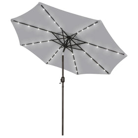 Blissun 9ft solar umbrella with LED lights on ribs for evening outdoor ambiance