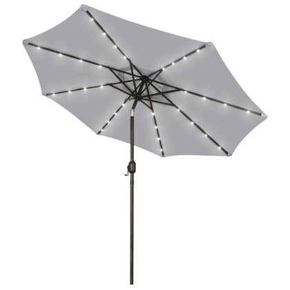 Blissun 9ft solar umbrella with LED lights on ribs for evening outdoor ambiance