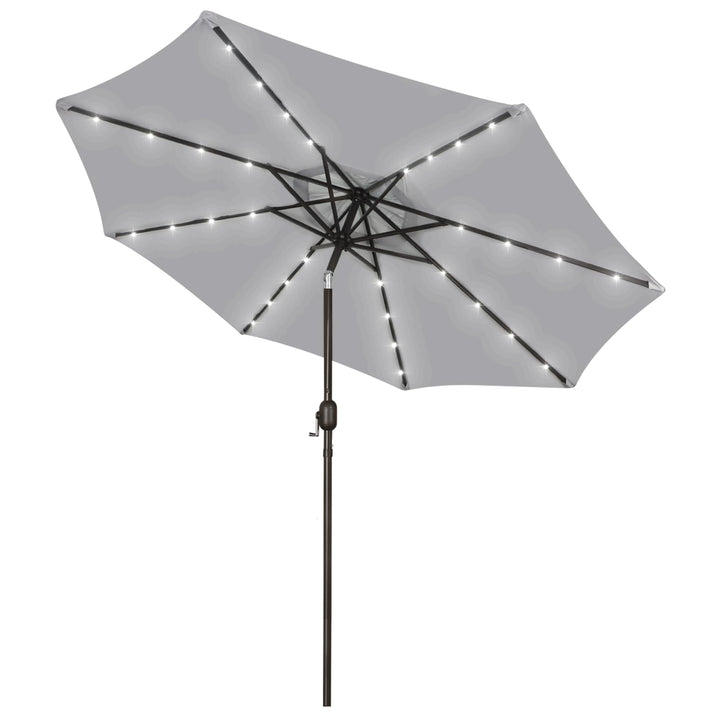 Blissun 9ft solar umbrella with LED lights on ribs for evening outdoor ambiance