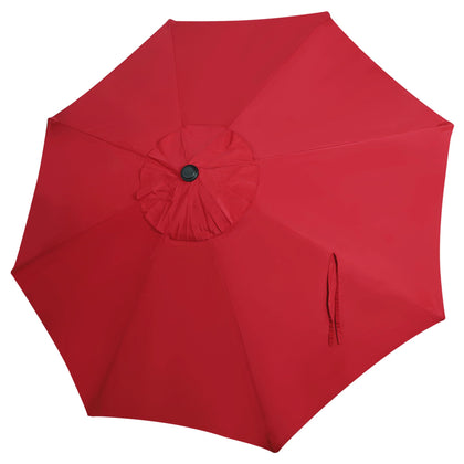 Blissun 9ft canopy in red, front view providing shade for outdoor seating.