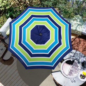 Blissun blue-green stripe canopy enhances patio aesthetics and decor