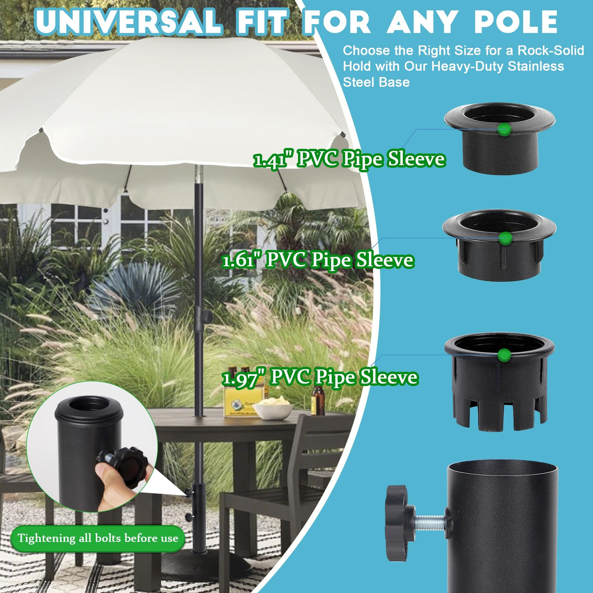 Blissun bolt-down installation securely anchors the base to a surface.