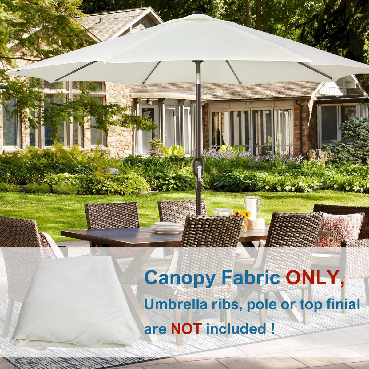 Blissun canopy only for umbrella replacement; ribs and pole not included.
