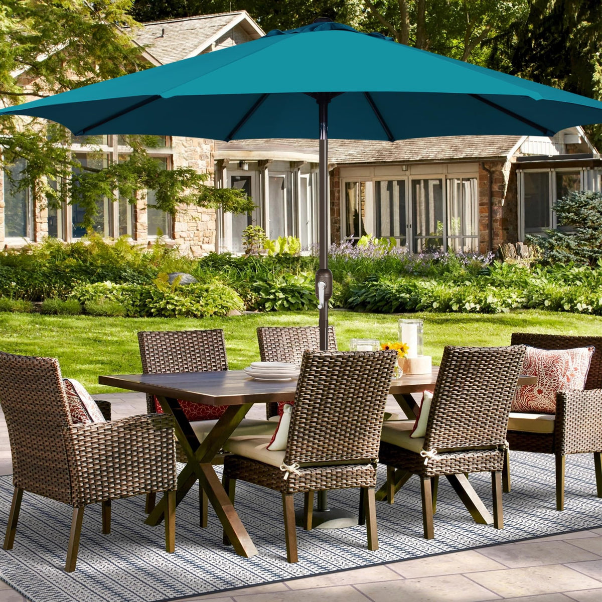 Blissun cerulean canopy flat lay displays full fabric coverage