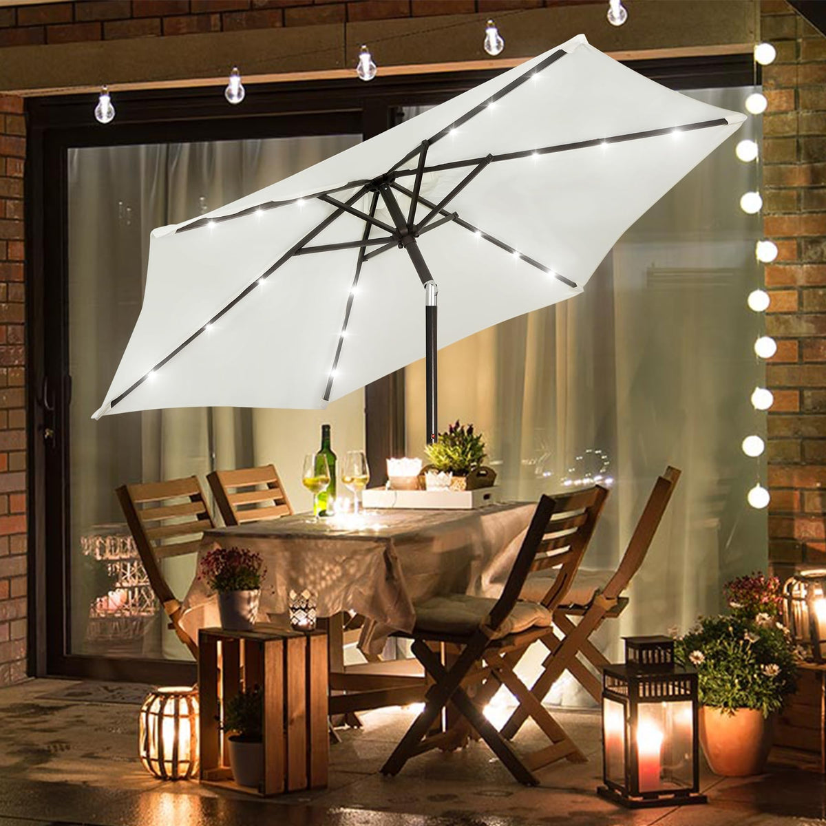 Blissun eight-rib frame boosts durability in windy outdoor spaces.