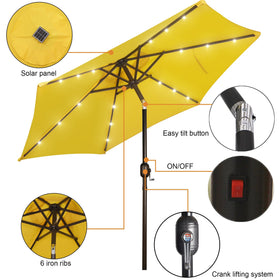 LED rib lighting on Blissun umbrella enhances evening ambience.