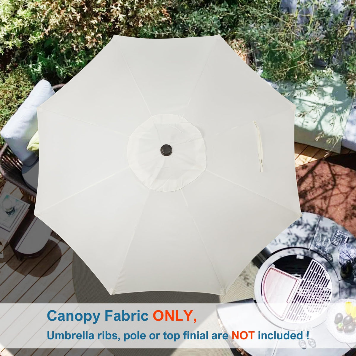Blissun reinforced seams on cream canopy enhance wind durability.