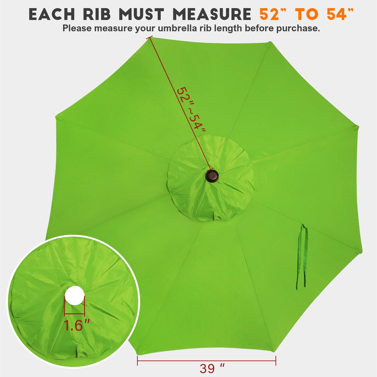 Blissun replacement canopy for 8-rib umbrellas in lime