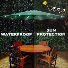 Blissun Seaglass solar panel charges 32 LEDs for evening glow.