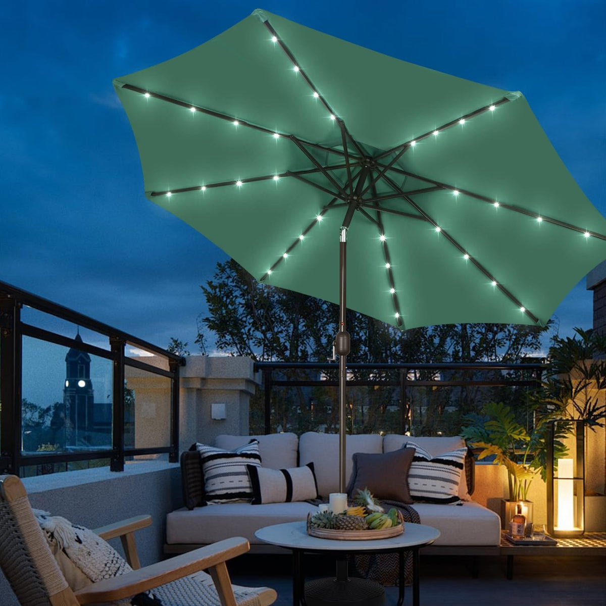 Blissun Seaglass night lighting enhances outdoor gatherings after sunset.