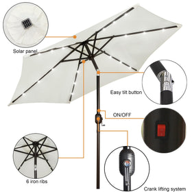 Blissun solar LED umbrella ribs lit for evening gatherings.