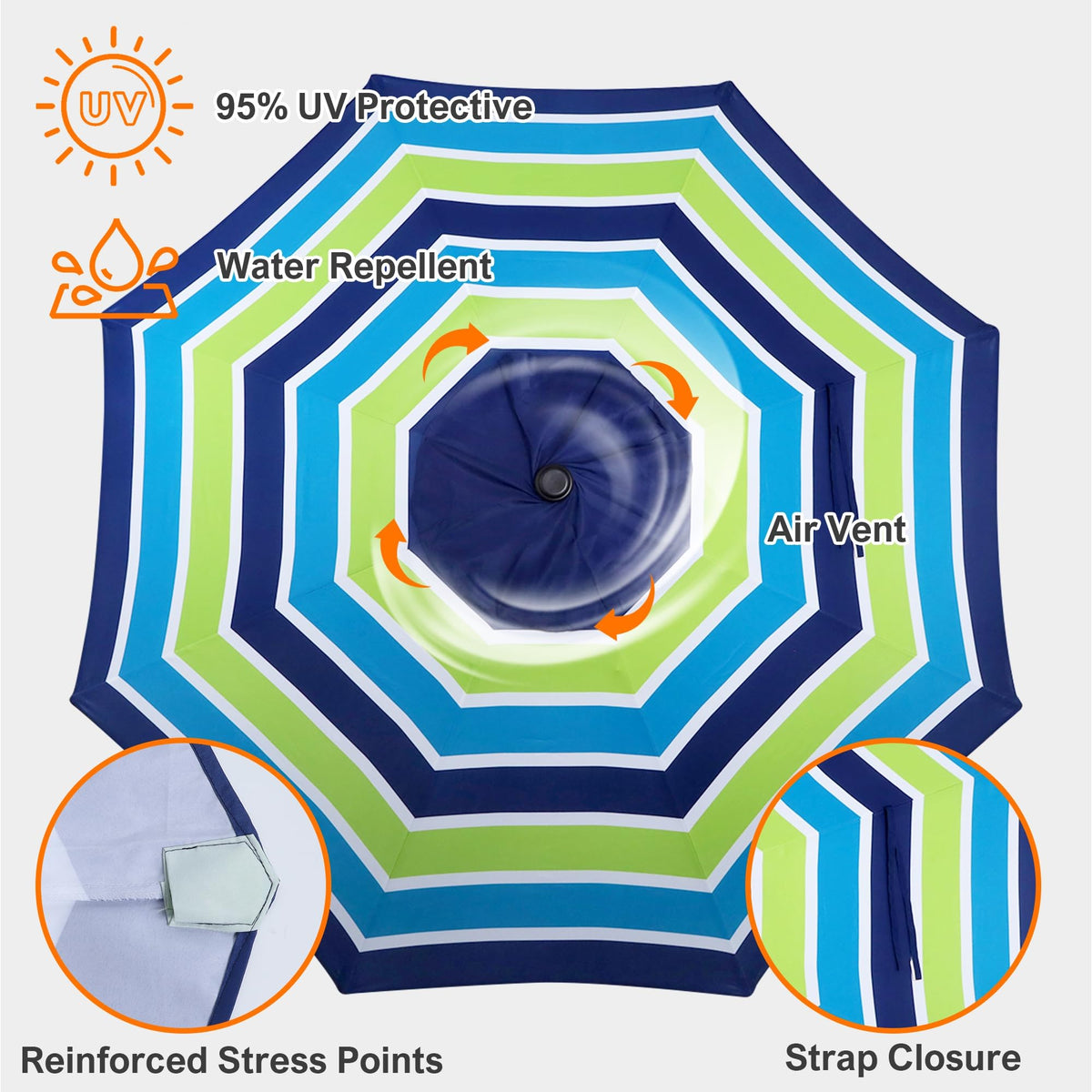 Blissun strap closure for easy canopy storage after use