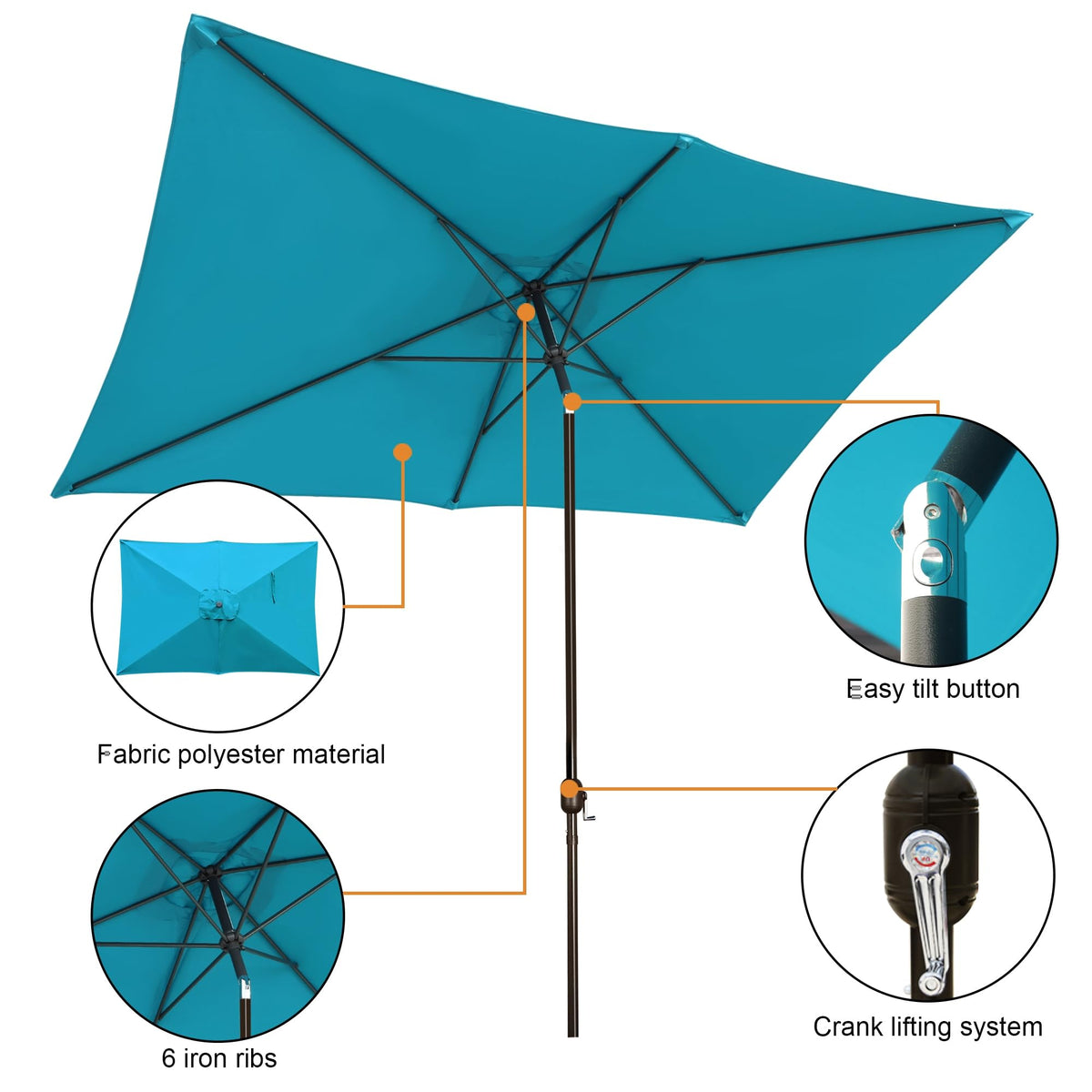 Blissun umbrella crank handle close-up for easy operation