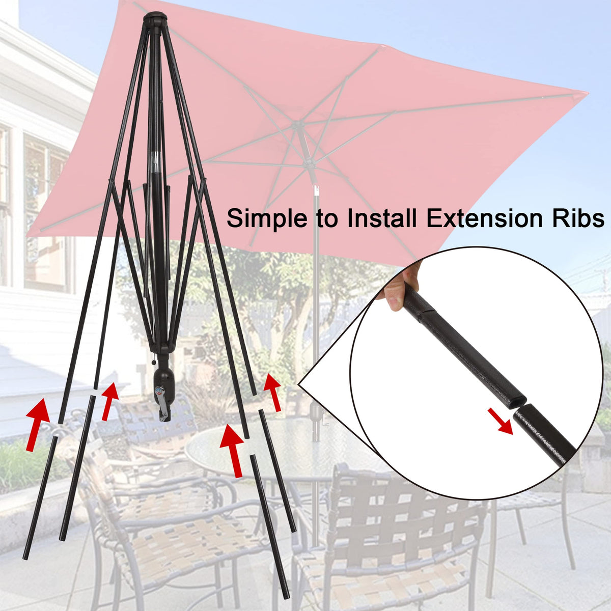 Blissun rectangular patio umbrella top vent promotes airflow and balance.