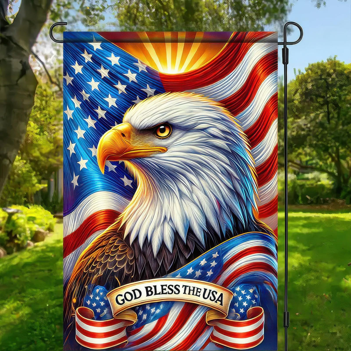 BlissYard 12x18 patriotic garden flag elevates curb appeal in gardens and porches.