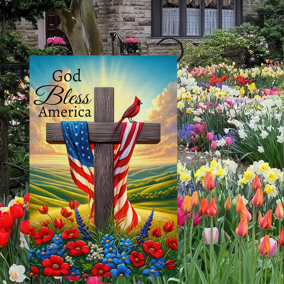 BlissYard 12x18 small garden flag ready for standard poles