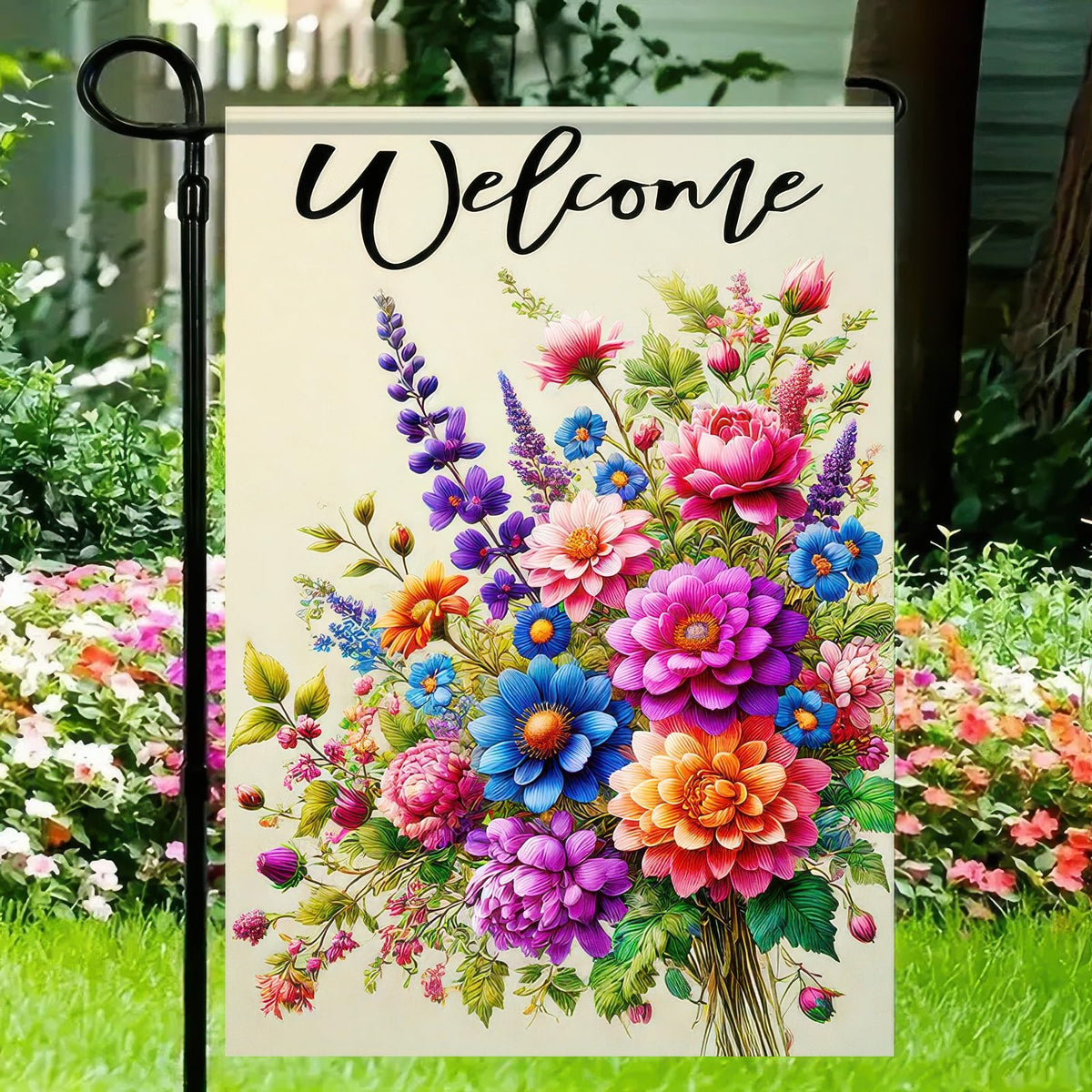 BlissYard colorful flowers garden flag enhances yard decor from spring through summer.