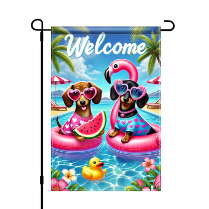 BlissYard dachshund pool flamingo flag for outdoor decor