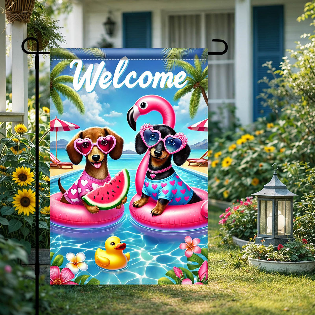 BlissYard dachshund watermelon flag adds playful summer charm outdoors