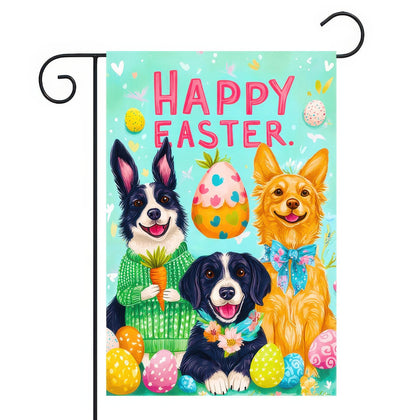 BlissYard Easter flag shows a puppy and eggs in double-sided print for outdoor decor.