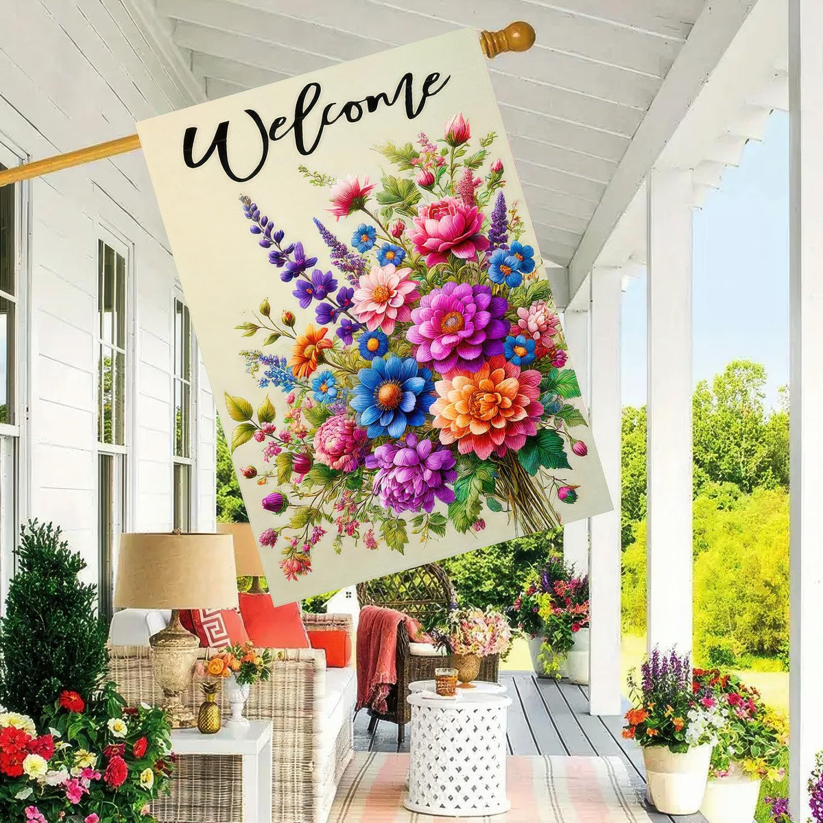 BlissYard seasonal welcome flag ideal for patios and porches.