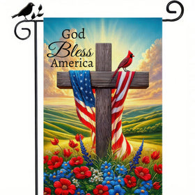 BlissYard patriotic cross flag 12x18 fluttering in the breeze