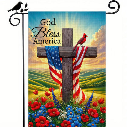 BlissYard patriotic cross flag 12x18 fluttering in the breeze