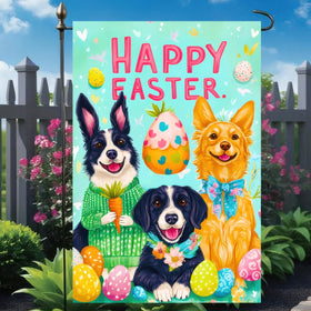 BlissYard puppy Easter flag with eggs enhances garden decoration and curb appeal.