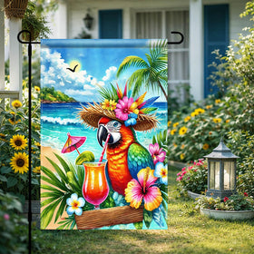 BlissYard red parrot welcome banner ideal for outdoor patio or lawn
