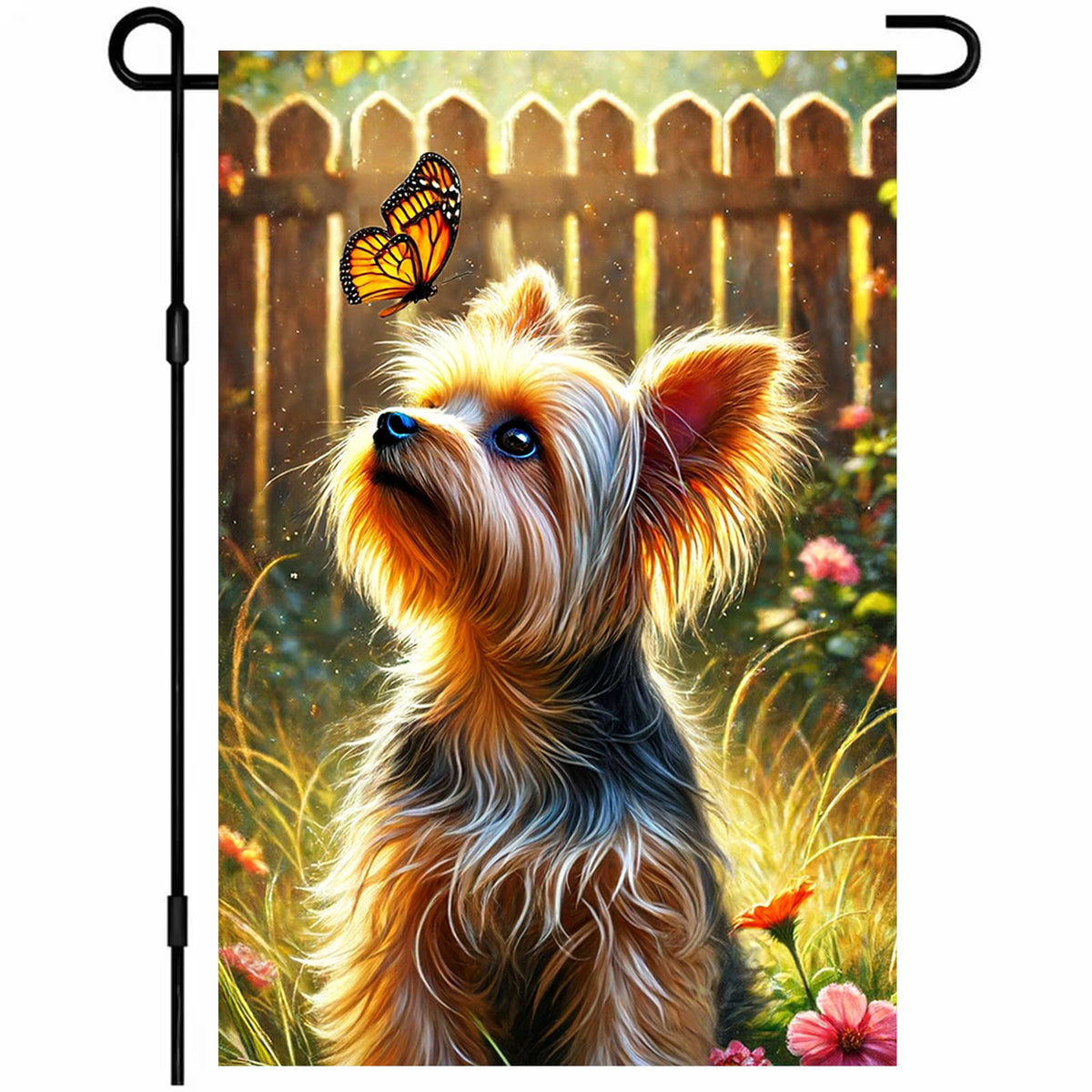 BlissYard Spring flag with Yorkie and butterfly for garden entryways