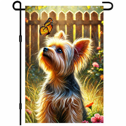 BlissYard Spring flag with Yorkie and butterfly for garden entryways