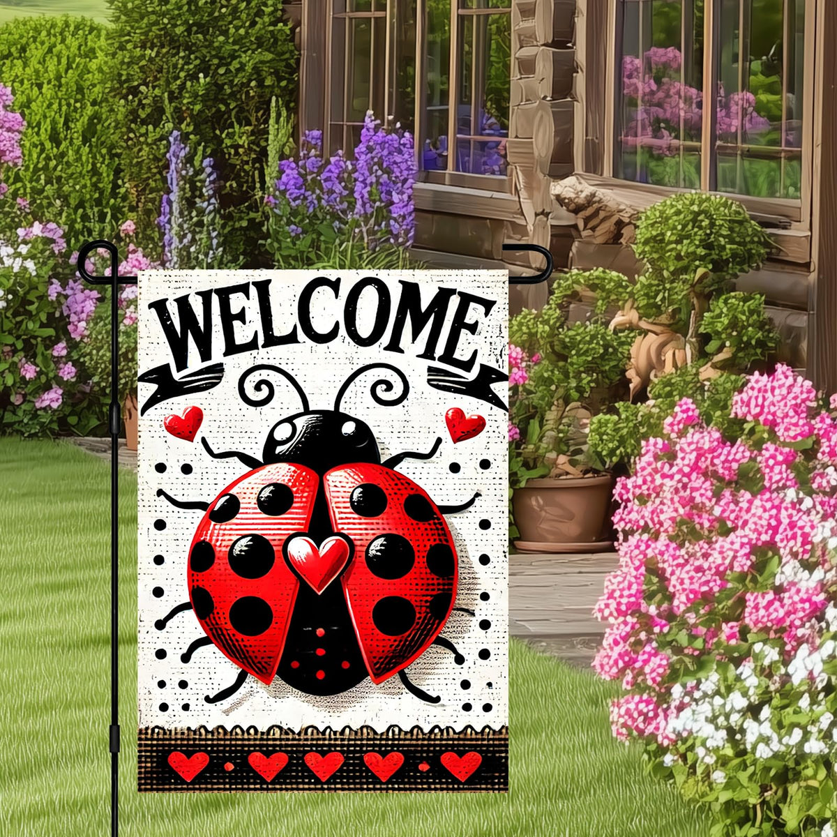 BlissYard Standard Flag Size: 12x18 inches fits most garden stands and entrances.