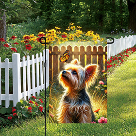BlissYard Summer flag featuring a dog and butterfly for outdoor spaces