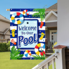 BlissYard welcome pool flag back view showing vibrant colors for outdoor display