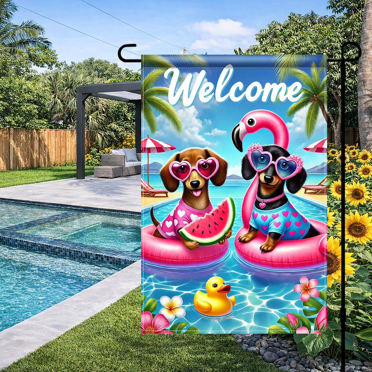 BlissYard welcome text flag creates a friendly front yard welcome