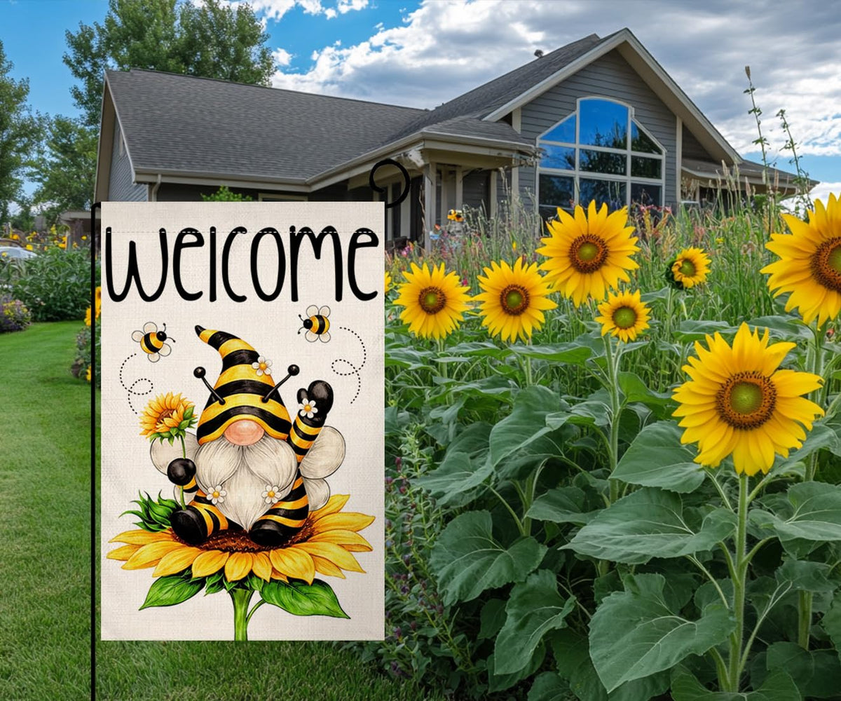 BLKWHT burlap garden flag texture adds rustic charm to outdoor spaces.