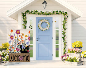 BLKWHT Double-sided flag with purple flowers for year-round display