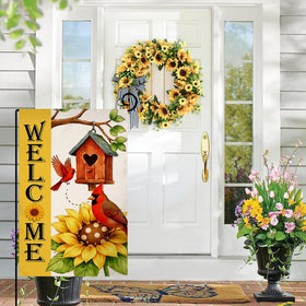 BLKWHT double-sided flag showing sunflowers from both directions for enhanced visibility.