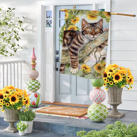 BLKWHT double-sided sunflower flag shows vivid print from both sides.