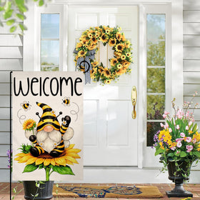 BLKWHT double-sided flag showcases cheerful sunflowers for porch and yard.