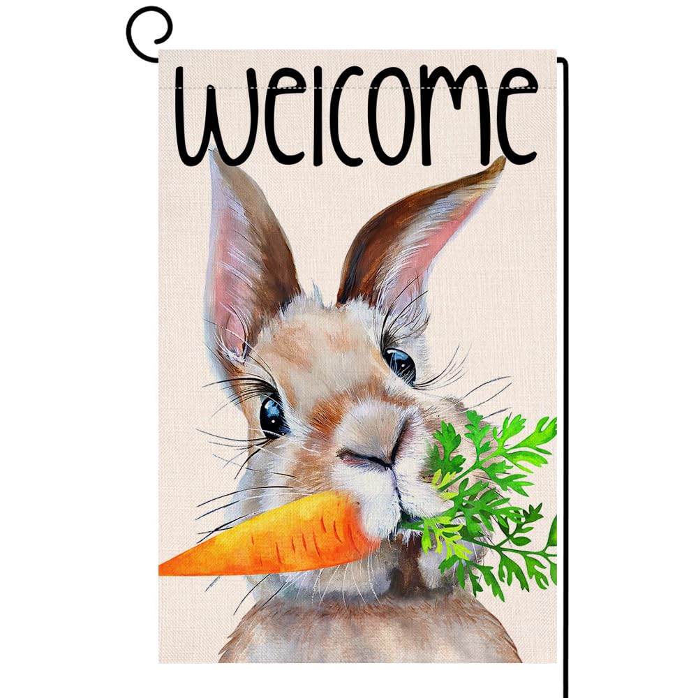 BLKWHT Easter Bunny garden flag 12x18 with double-sided design for outdoor spring decor.