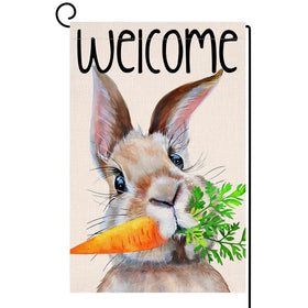 BLKWHT Easter Bunny garden flag 12x18 with double-sided design for outdoor spring decor.