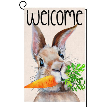BLKWHT Easter Bunny garden flag 12x18 with double-sided design for outdoor spring decor.