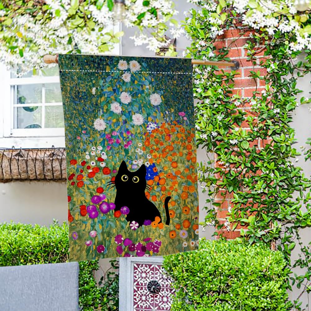 BLKWHT flag shows double-sided floral pattern for versatile porch use.