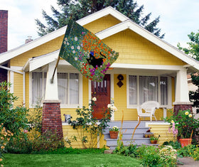 BLKWHT weather-resistant flag suitable for all seasons on porches or yards.